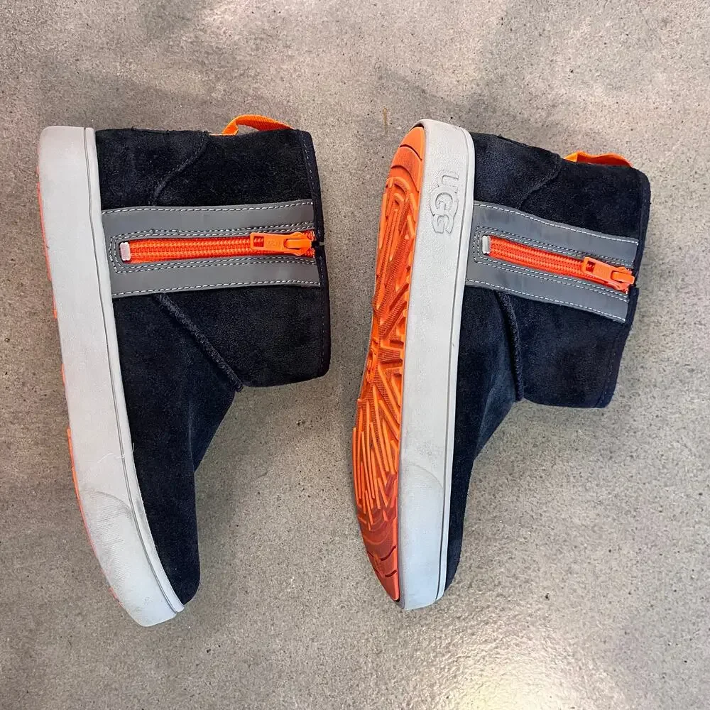 UGG Adler suede leather navy blue orange sneaker boot big boys size 2 shoes